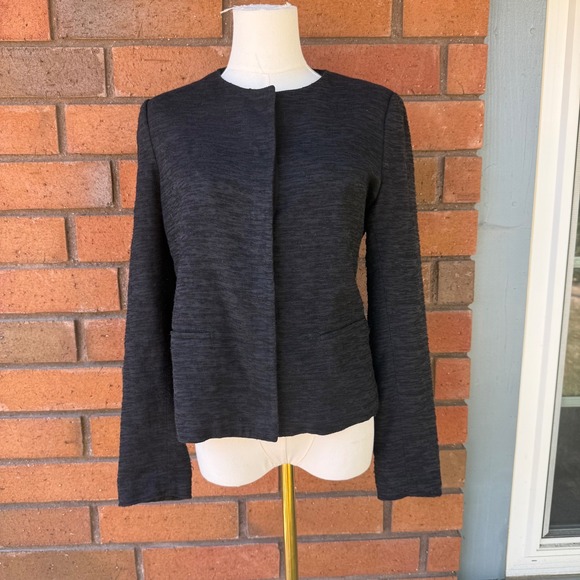 Vince Collarless Jacket Textured Snap Long Sleeve | Black | Size Medium - Picture 1 of 16